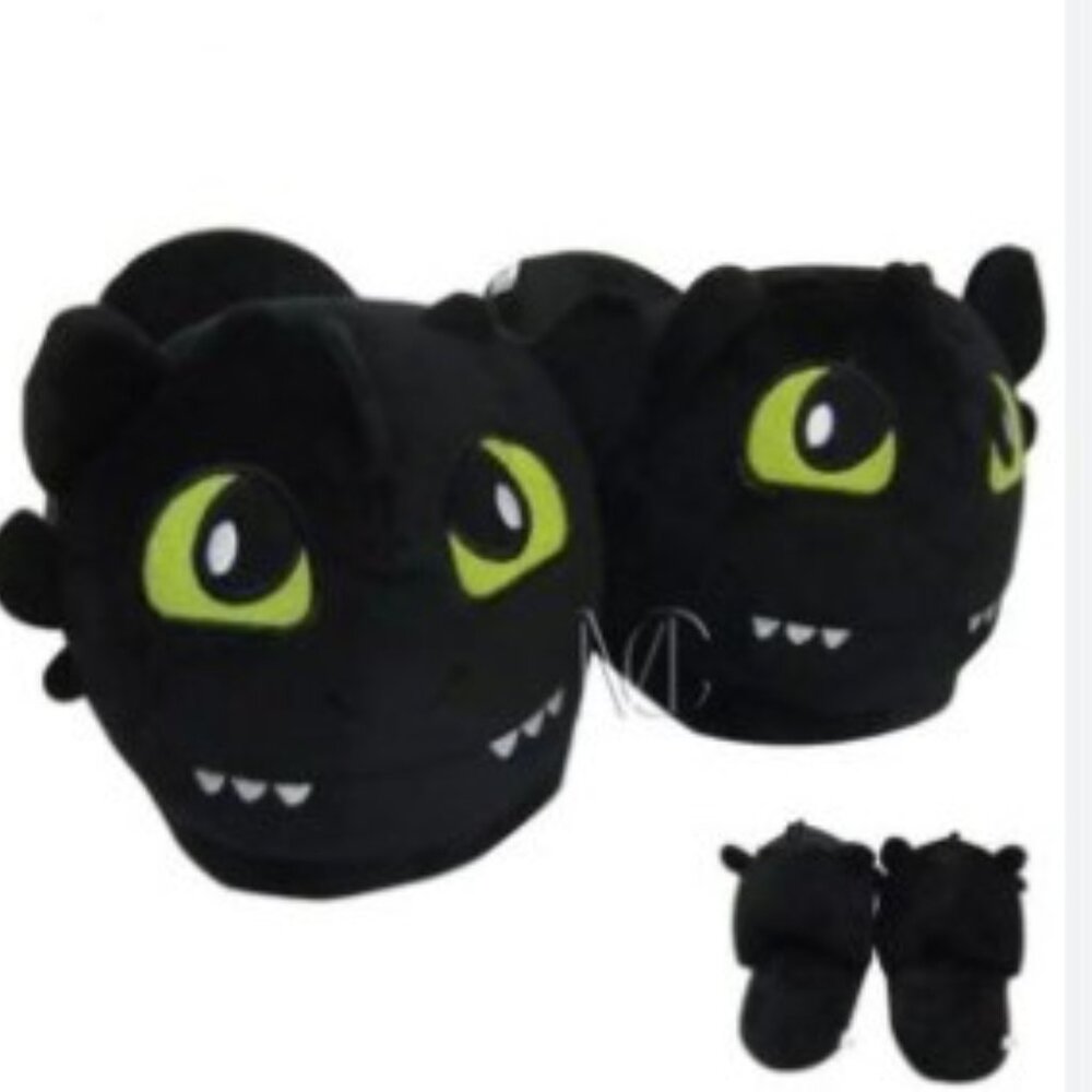 Black Dragon Plush Slippers Open Back Cozy Indoor Universal Fit Teen Adult